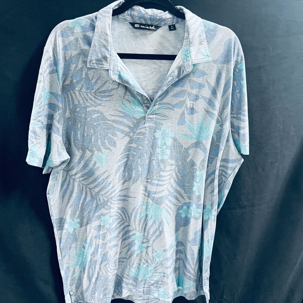 Travis Mathew Golf Polo Gray Blue Floral Size XL Pull Over SS